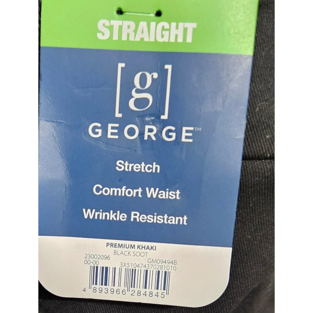 George Mens Slim Fit Chino Pants Black 46x30 Stretch Premium Khaki GM09494 New